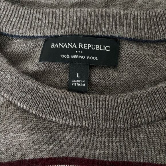 Banana Republic Sweater Men’s Large Merino Wool Striped Retro Academia Preppy - Picture 3 of 12